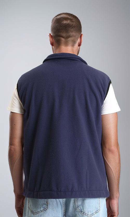 R213304 - Sleeveless Solid Vest with Pockets - Navy Blue