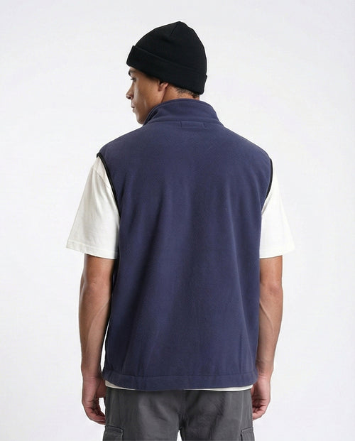 R213304 - Sleeveless Solid Vest with Pockets - Navy Blue