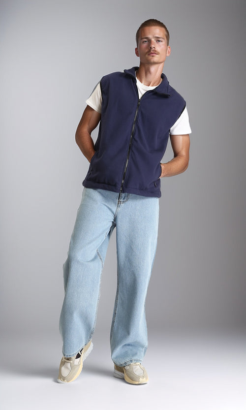 R213304 - Sleeveless Solid Vest with Pockets - Navy Blue