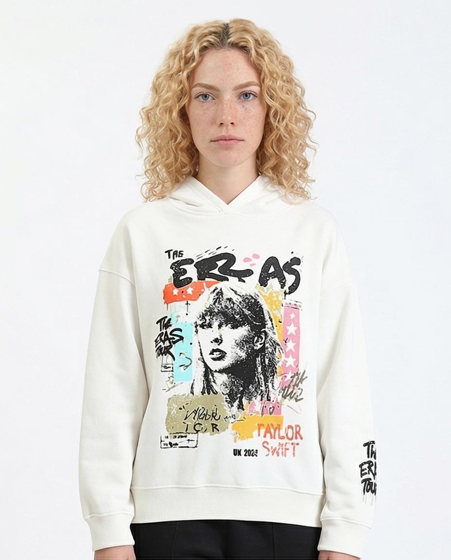 X Taylor Swift | The Eras Tour Official Women's Oversized Graphic Hoodie - White