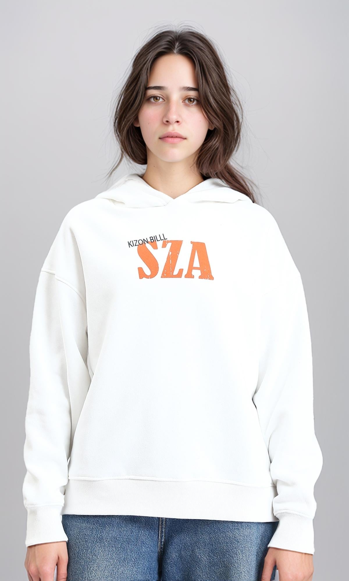 Long Sleeves Printed Casual Hoodie - Off-White