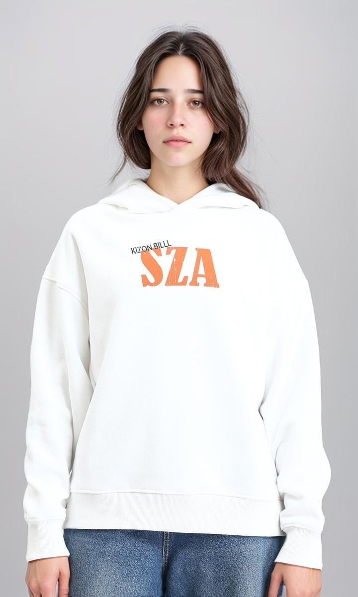 Long Sleeves Printed Casual Hoodie - Off-White