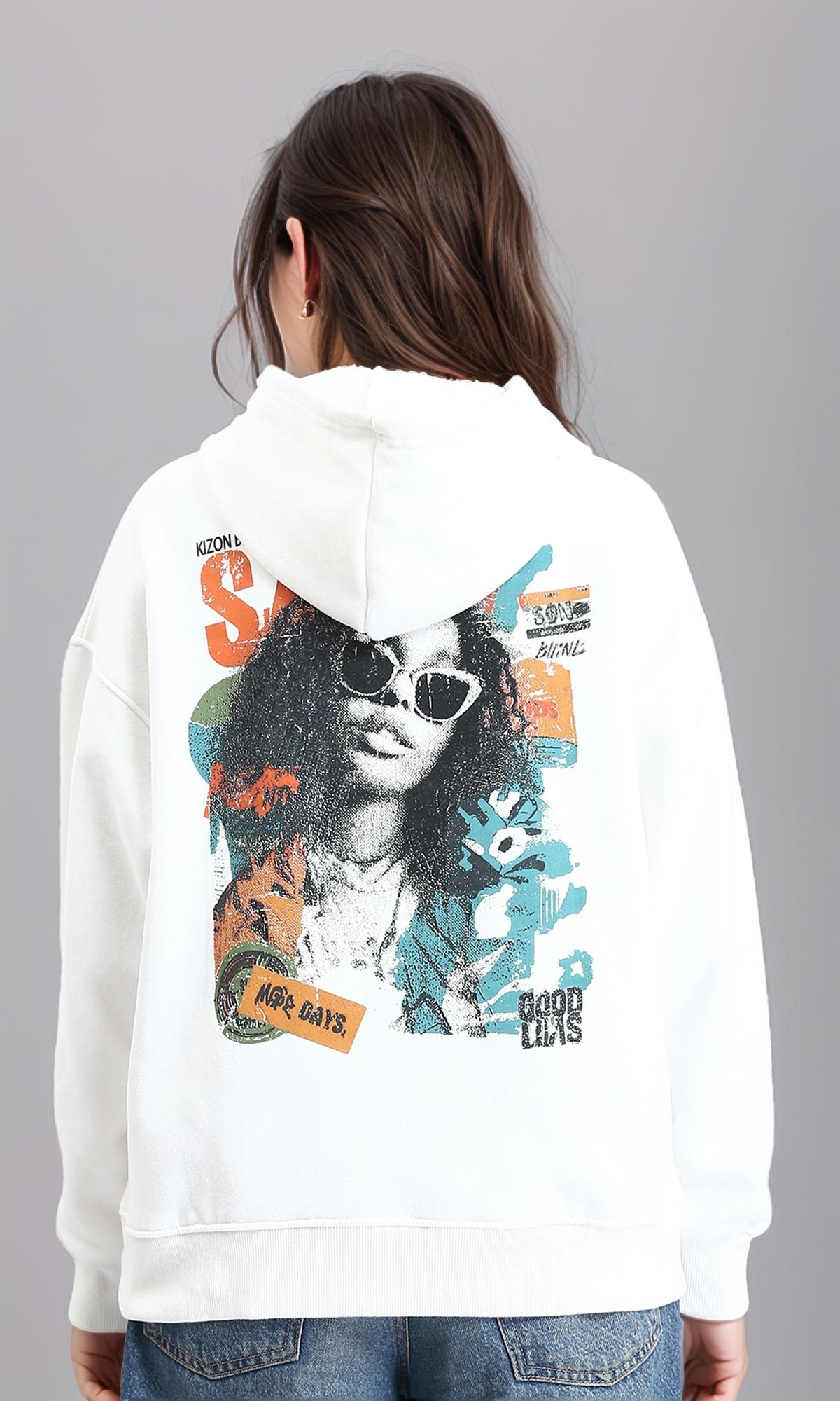 R213306 - Long Sleeves Printed Casual Hoodie - Off-White