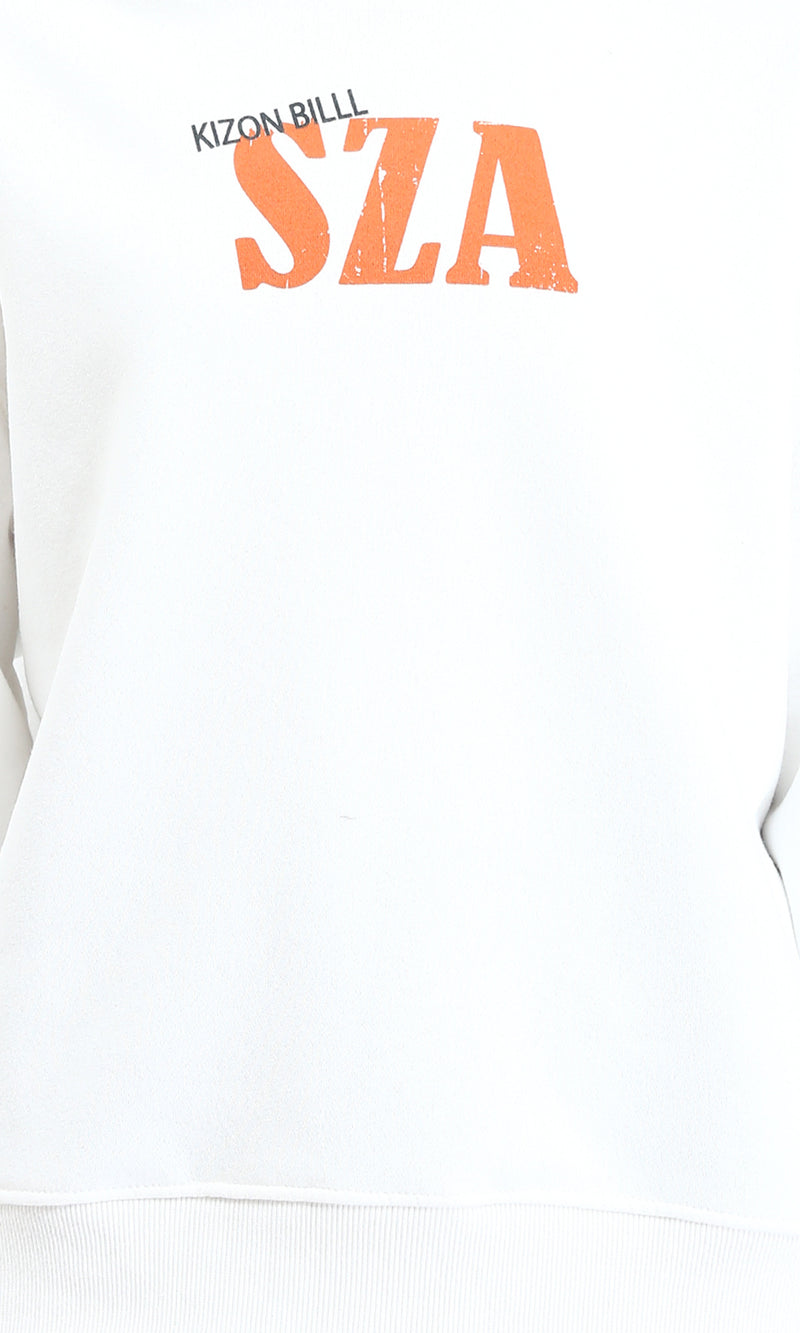 R213306 - Long Sleeves Printed Casual Hoodie - Off-White