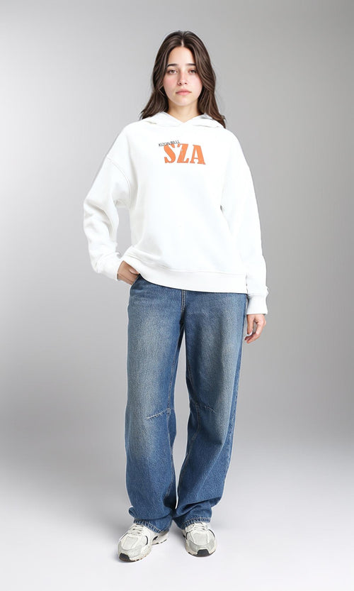 R213306 - Long Sleeves Printed Casual Hoodie - Off-White