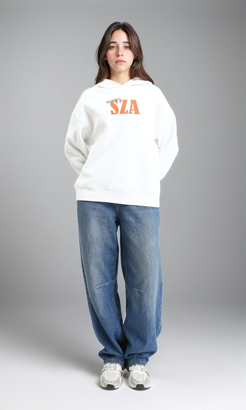 R213306 - Long Sleeves Printed Casual Hoodie - Off-White