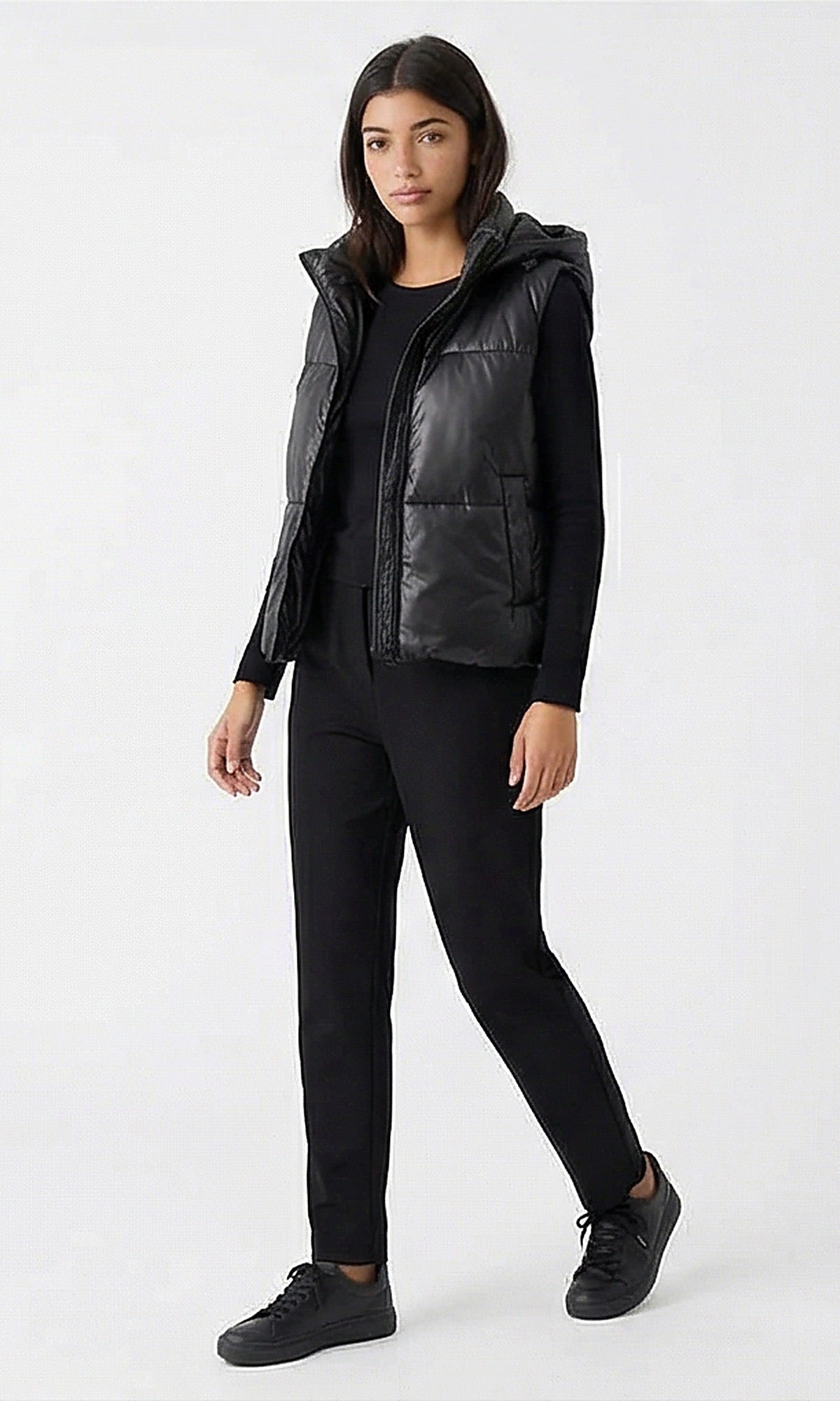 Black Hooded Puffer Vest