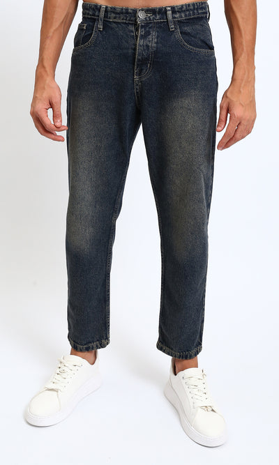 Solid Casual Jeans with Front Wash - Brownish Navy Blue