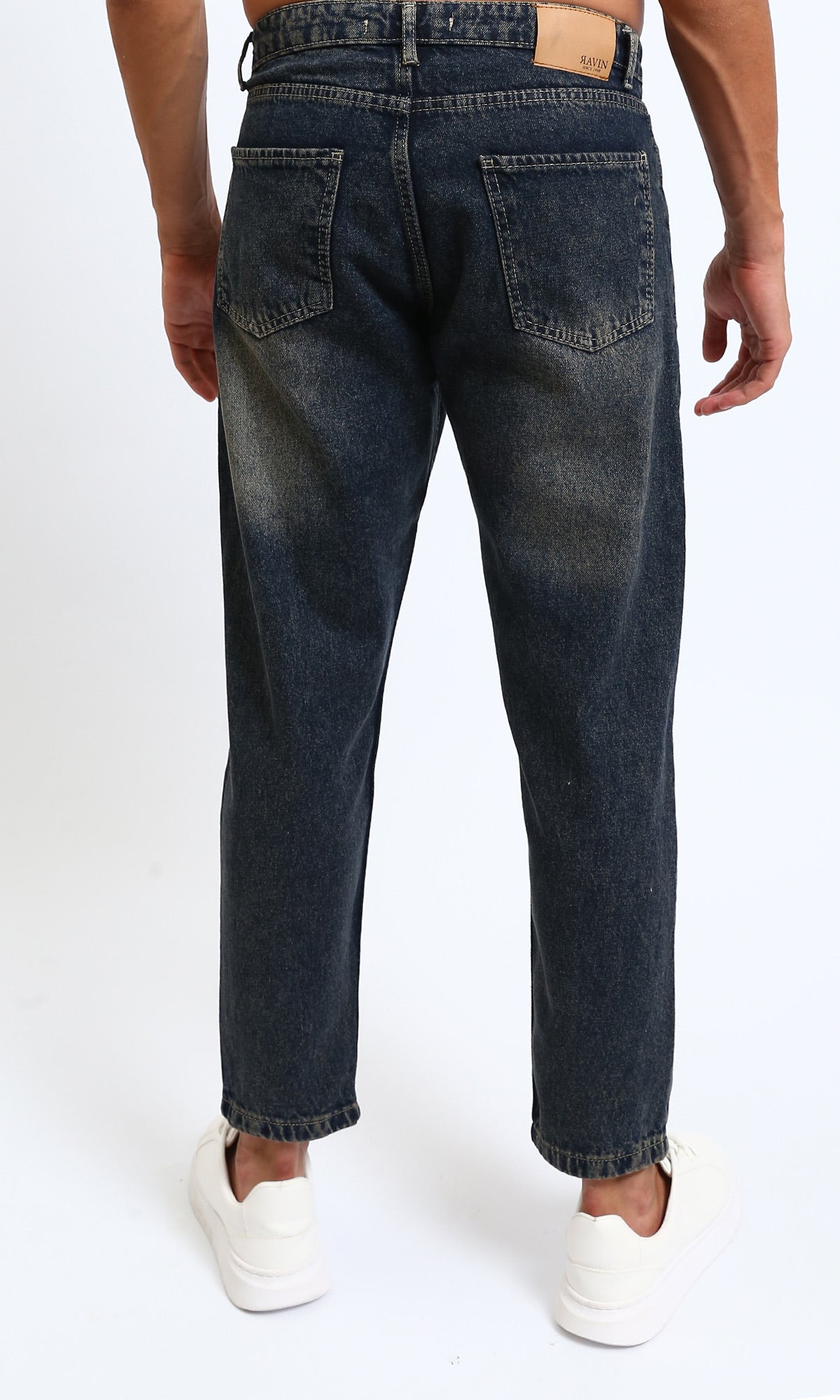 R213317 - Solid Casual Jeans with Front Wash - Brownish Navy Blue