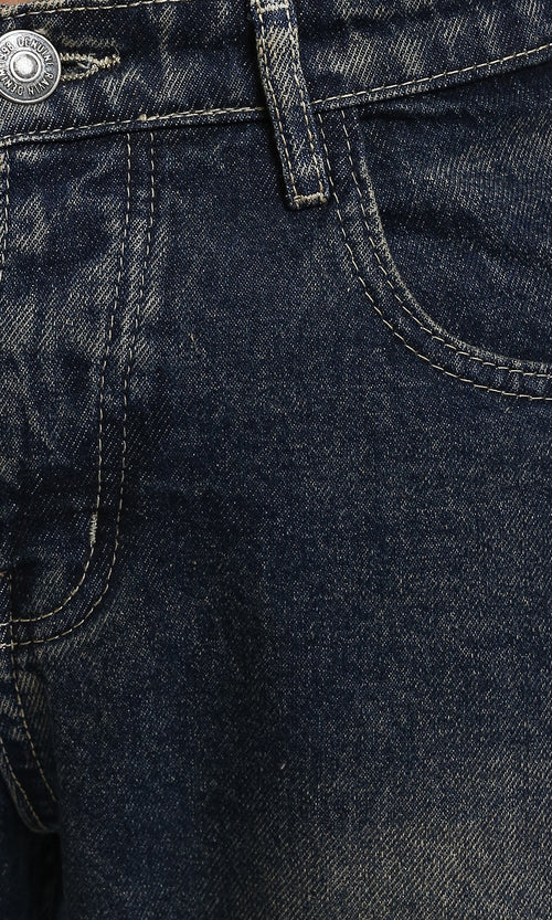 R213317 - Solid Casual Jeans with Front Wash - Brownish Navy Blue