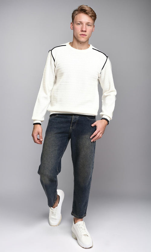 R213317 - Solid Casual Jeans with Front Wash - Brownish Navy Blue