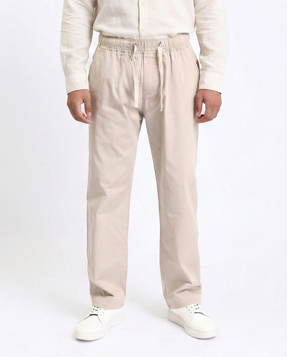 Slip On Comfy Pants with Elastic Waist - Beige