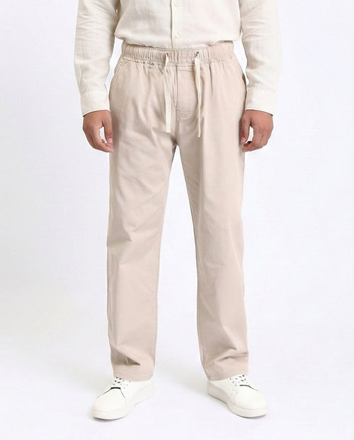 Slip On Comfy Pants with Elastic Waist - Beige