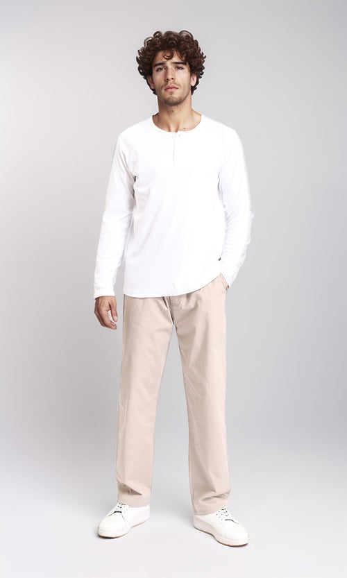 R213320 - Slip On Comfy Pants with Elastic Waist - Beige