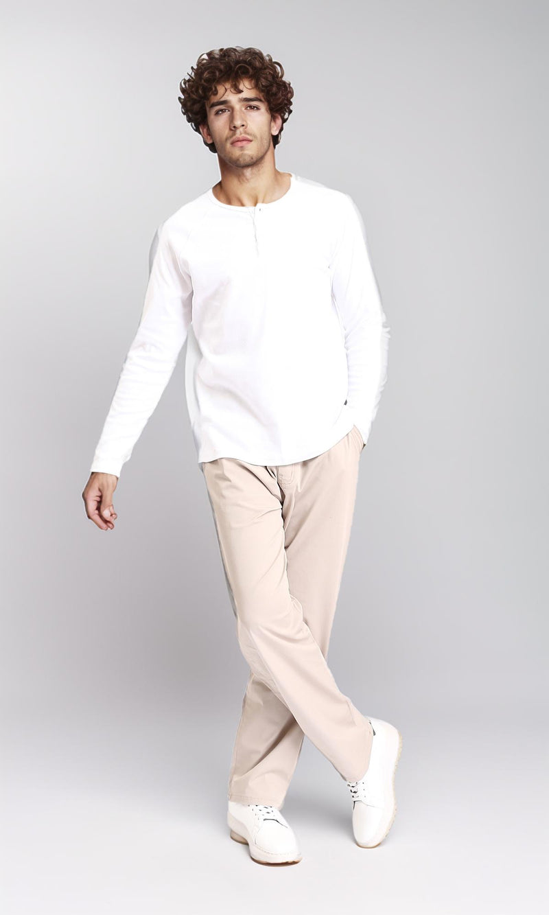 R213320 - Slip On Comfy Pants with Elastic Waist - Beige