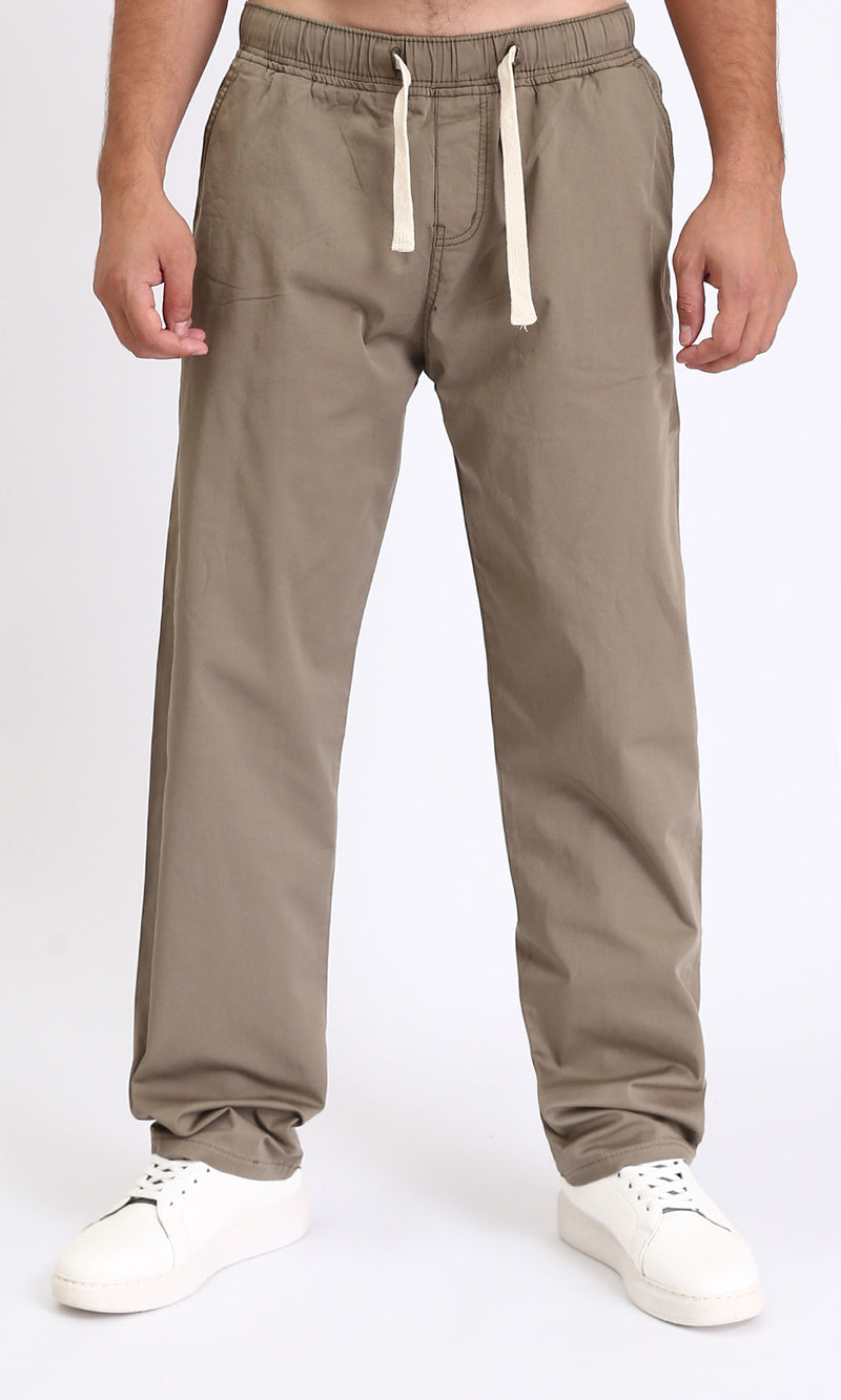 R213321 - Slip On Comfy Pants with Elastic Waist - Light Coffee