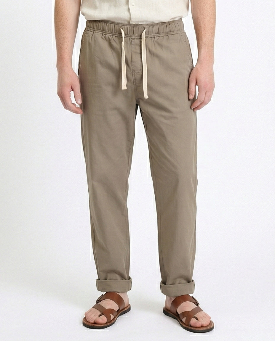 Slip On Comfy Pants with Elastic Waist - Light Coffee