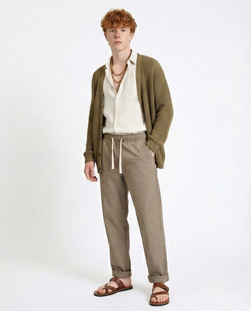 R213321 - Slip On Comfy Pants with Elastic Waist - Light Coffee