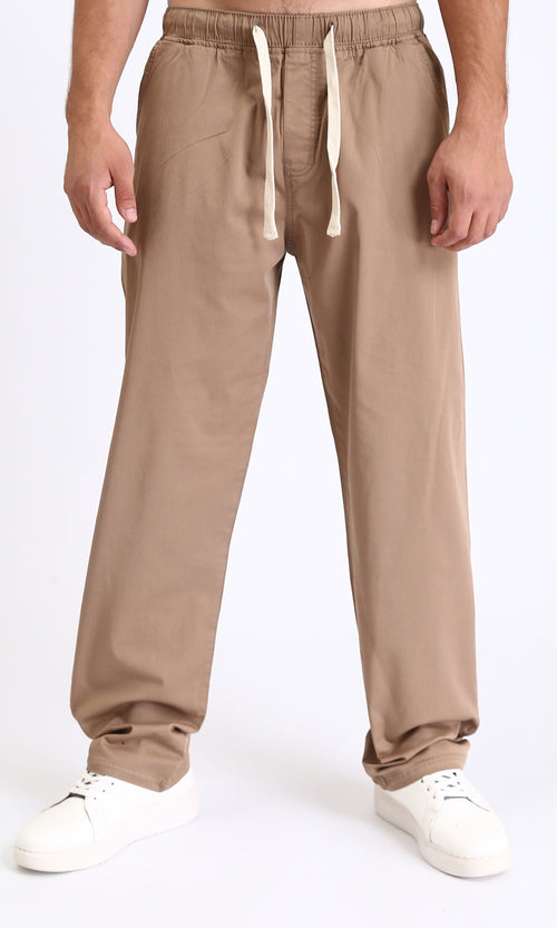 R213322 - Slip On Comfy Pants with Elastic Waist - Light Brown