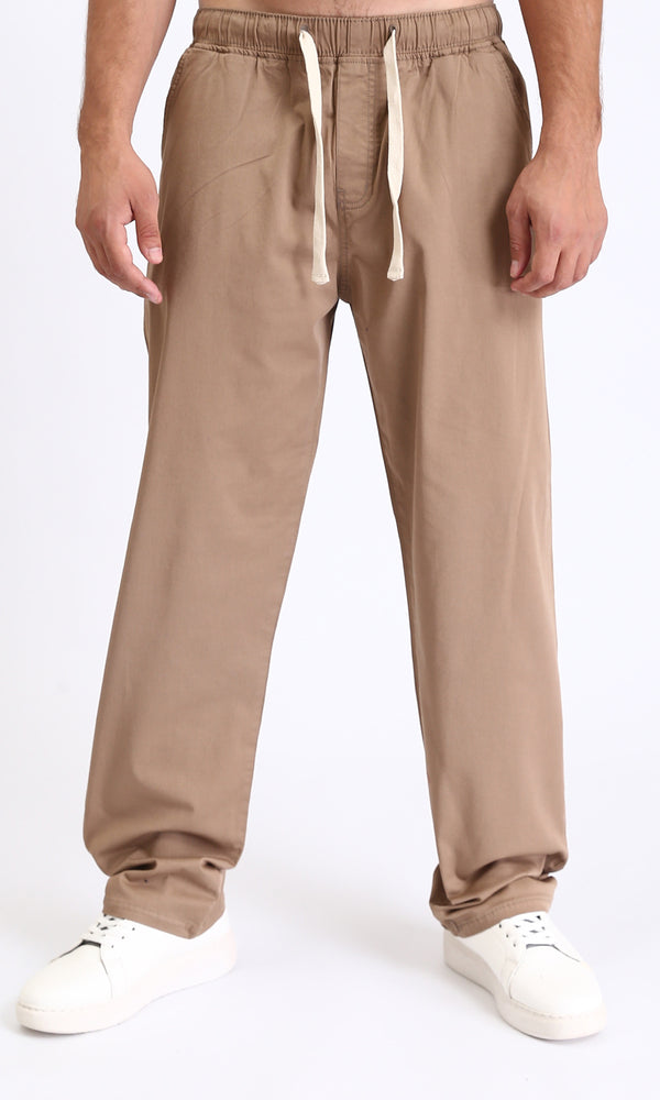 R213322 - Slip On Comfy Pants with Elastic Waist - Light Brown