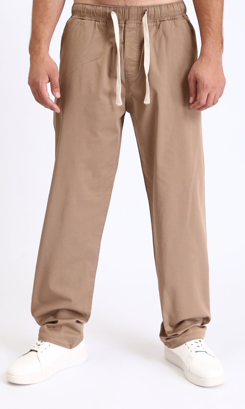 R213322 - Slip On Comfy Pants with Elastic Waist - Light Brown