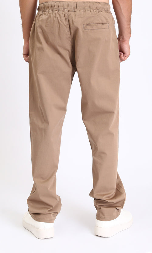 R213322 - Slip On Comfy Pants with Elastic Waist - Light Brown