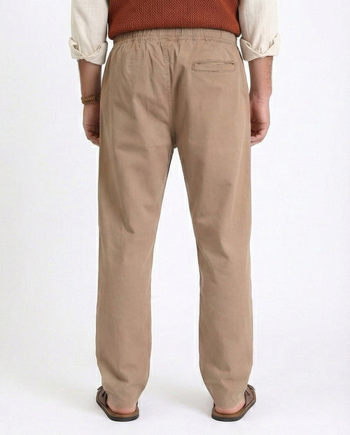 R213322 - Slip On Comfy Pants with Elastic Waist - Light Brown