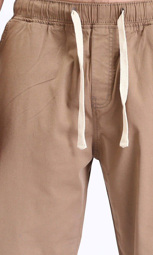 R213322 - Slip On Comfy Pants with Elastic Waist - Light Brown