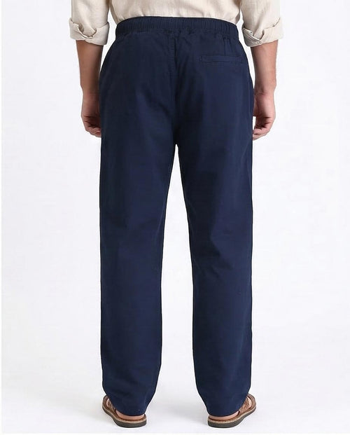 Ravin Relaxed-Fit Navy Hybrid Twill Trousers with Drawstring Waist - R213323