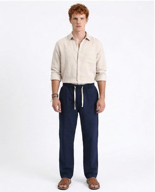 Ravin Relaxed-Fit Navy Hybrid Twill Trousers with Drawstring Waist - R213323