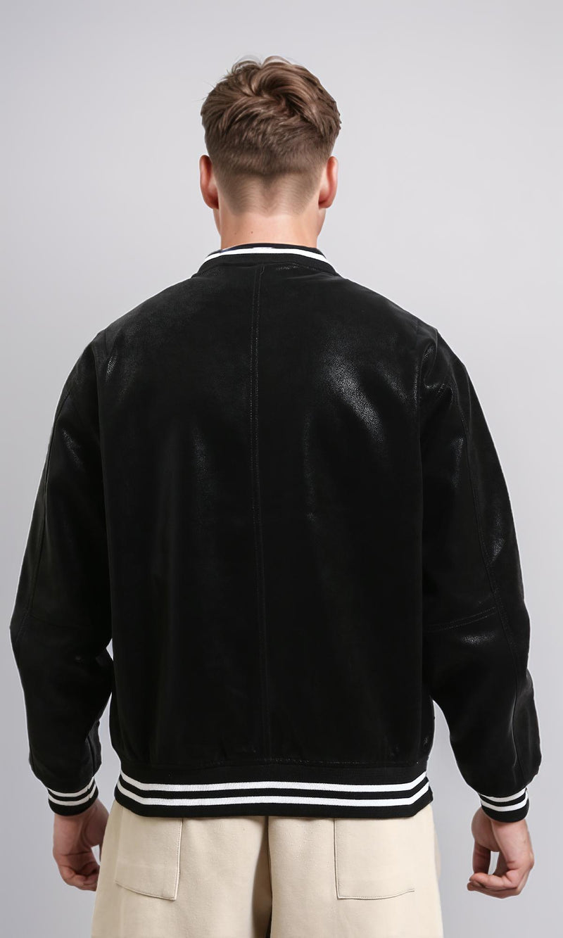 R213526 - Lined Band Neck Nubuck Jacket - Black