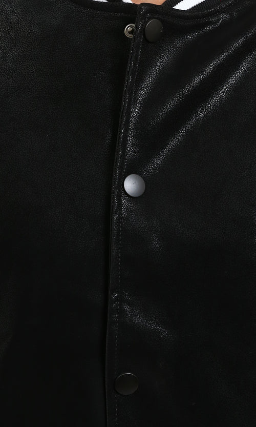 R213526 - Lined Band Neck Nubuck Jacket - Black