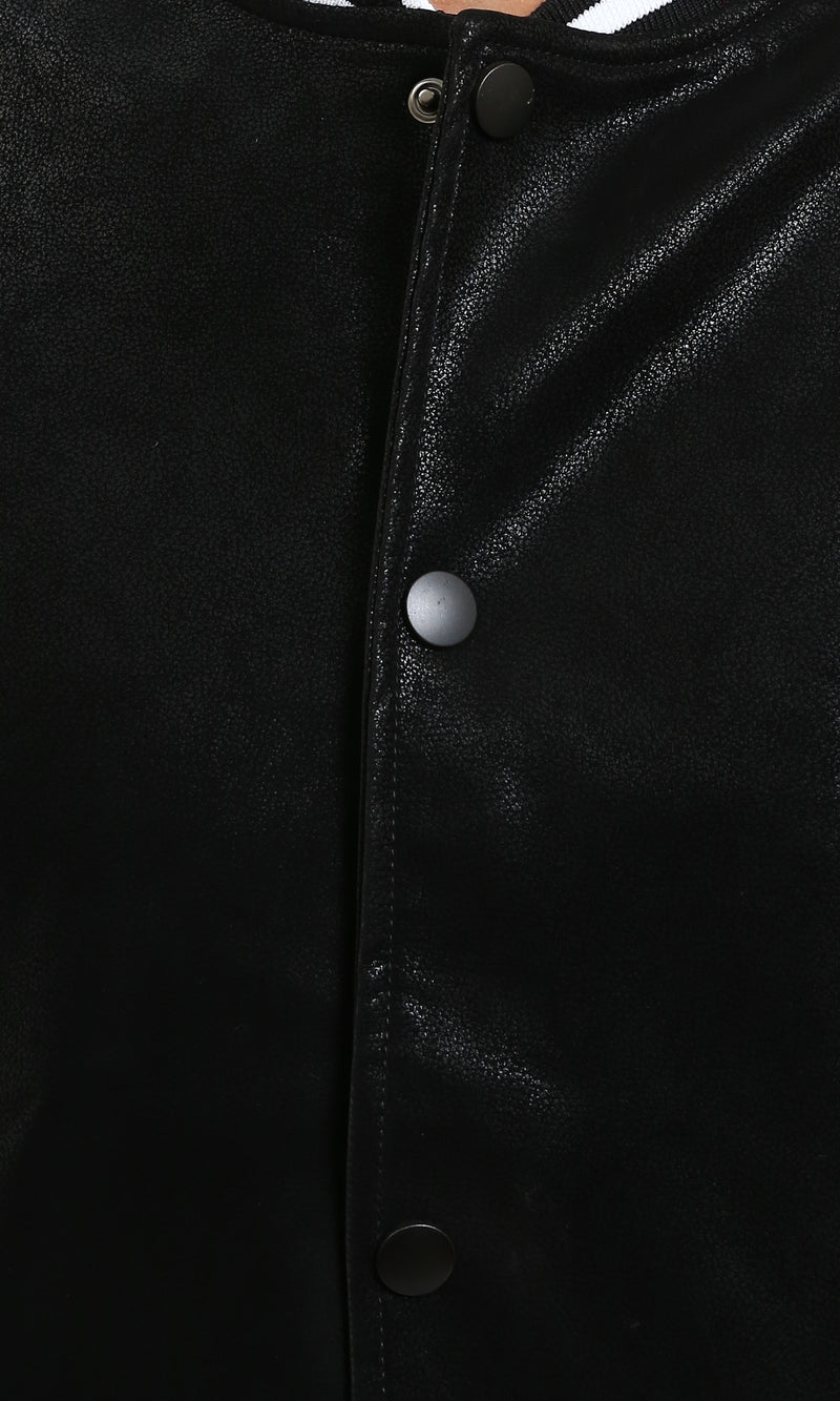 R213526 - Lined Band Neck Nubuck Jacket - Black