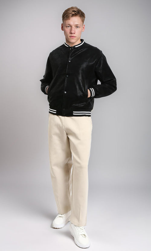 R213526 - Lined Band Neck Nubuck Jacket - Black