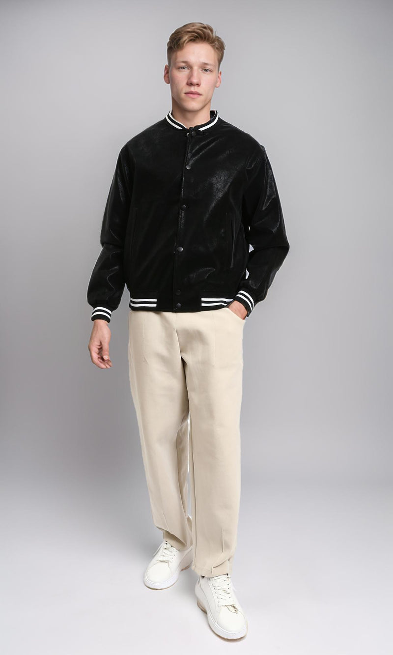 R213526 - Lined Band Neck Nubuck Jacket - Black