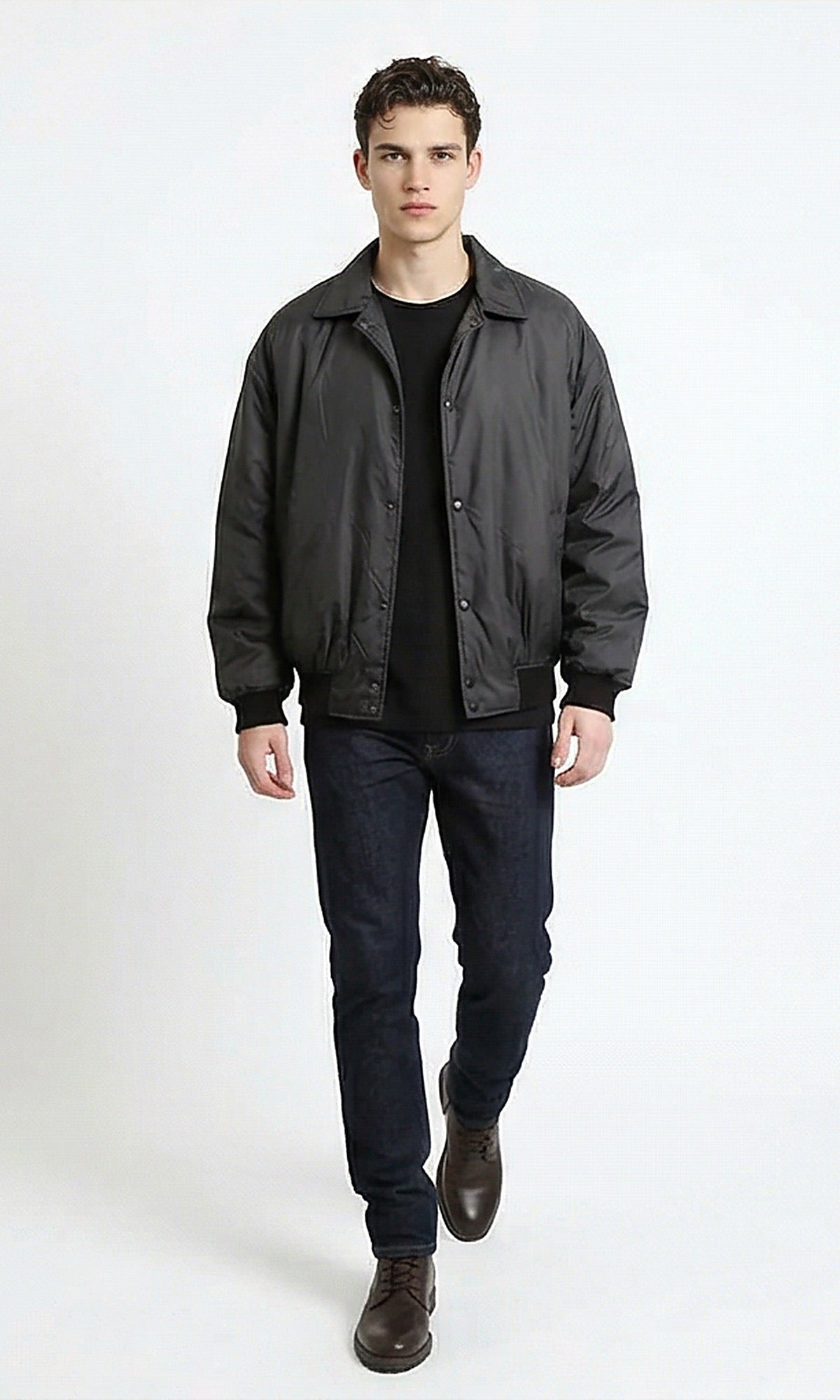 Essential Versatile Black Snap-Button Bomber Jacket
