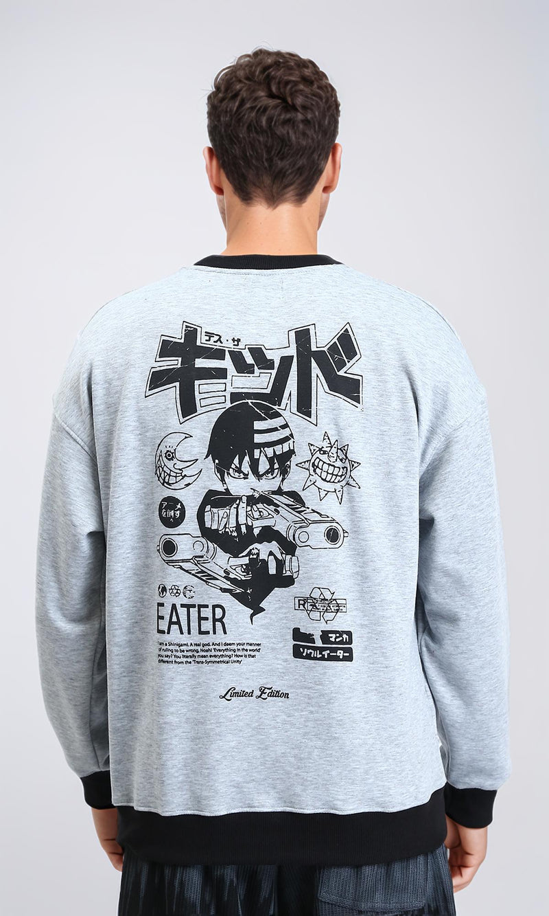 R213577 - Round Neck Winter Printed Sweatshirt - Heather Grey