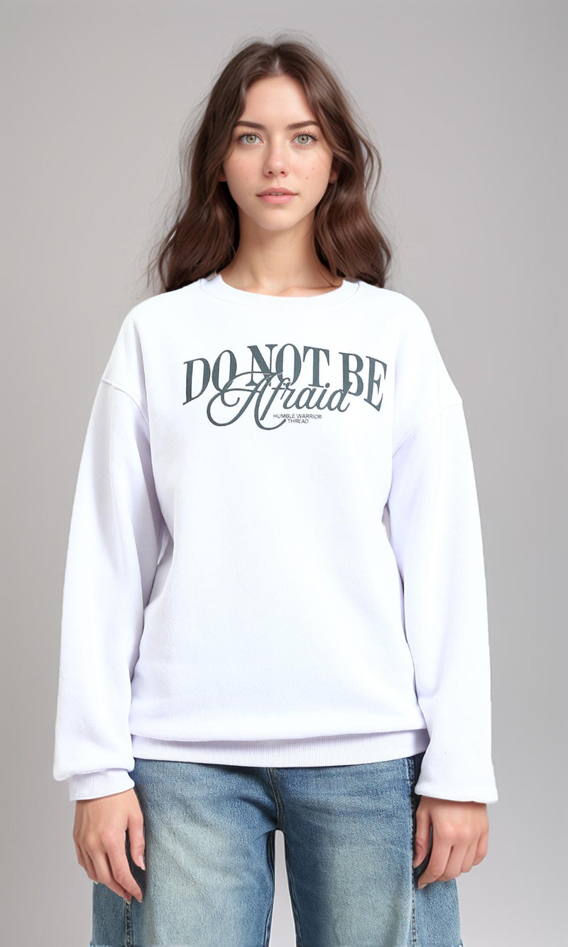 R213578 - Round Neck Printed Casual Sweatshirt - White