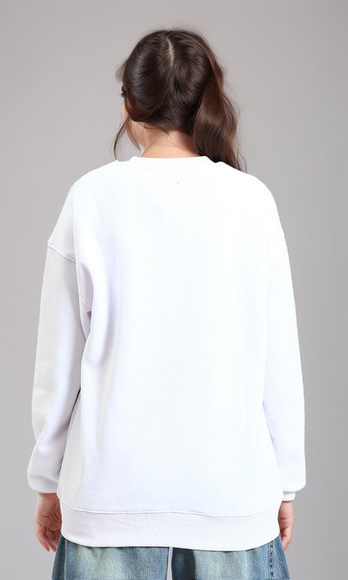R213578 - Round Neck Printed Casual Sweatshirt - White