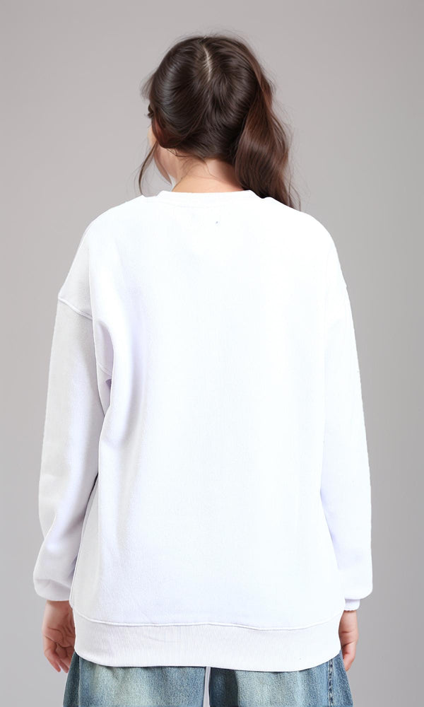 R213578 - Round Neck Printed Casual Sweatshirt - White