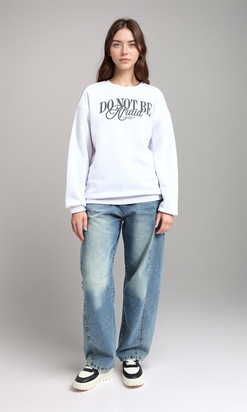 R213578 - Round Neck Printed Casual Sweatshirt - White
