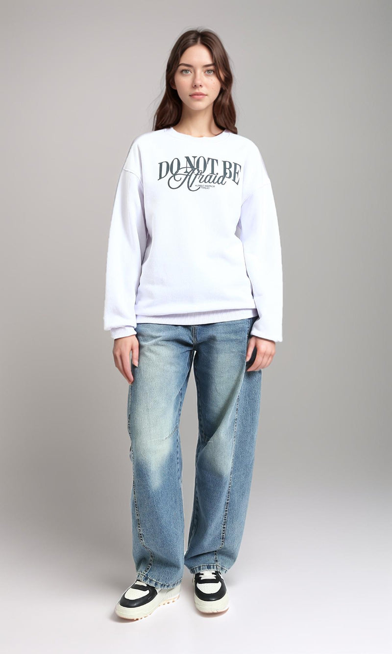 R213578 - Round Neck Printed Casual Sweatshirt - White