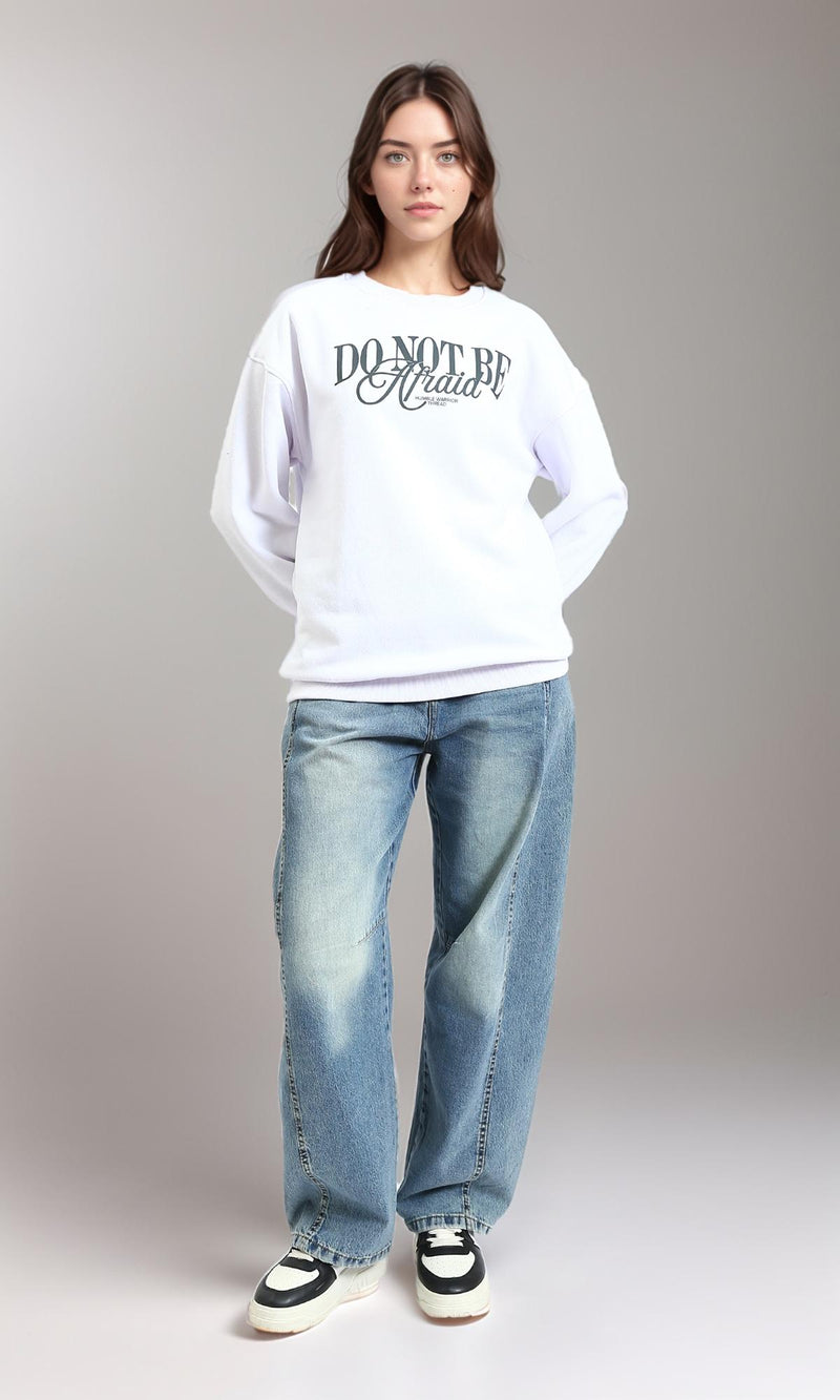 R213578 - Round Neck Printed Casual Sweatshirt - White