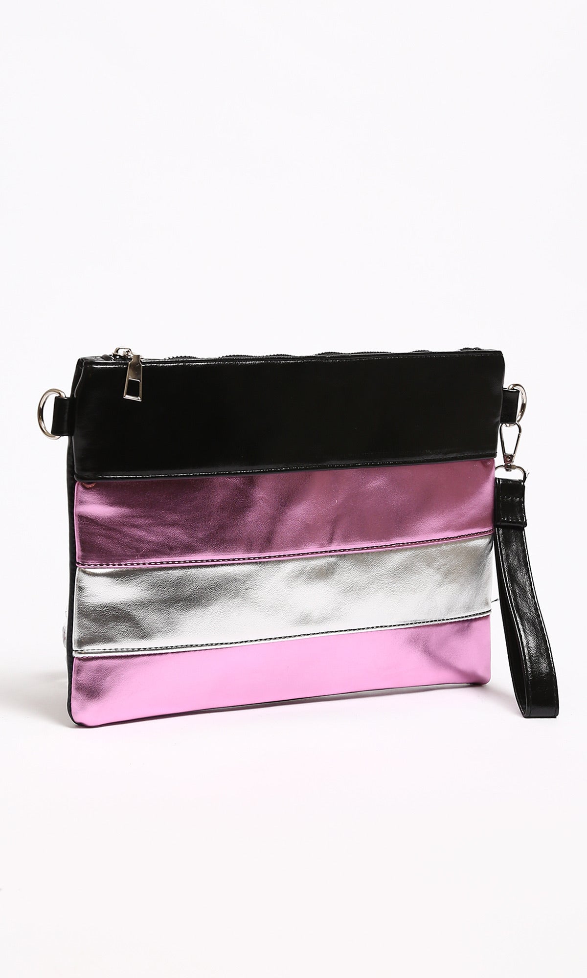 Metallic Striped Multi-Way Clutch Crossbody Bag - R213604
