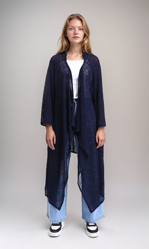 R213609 - Textured Sheer Slip On Cardigan - Navy Blue