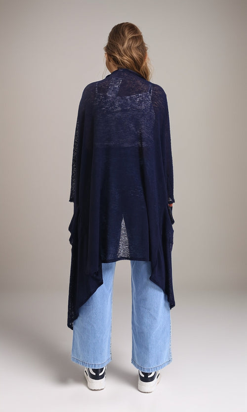 R213609 - Textured Sheer Slip On Cardigan - Navy Blue
