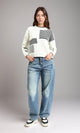 R213611 - Multi-Patterns Pullover with Mock Neck - Off-White & Black