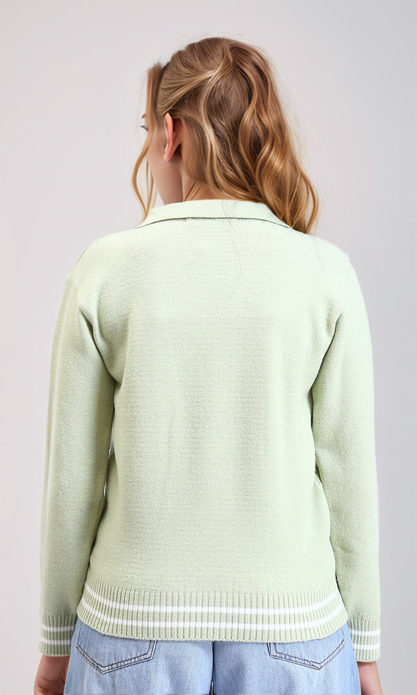 R213617 - Open V-Neck Solid Pullover - Light Mint