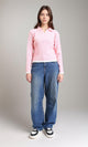 R213618 - Open V-Neck Long Sleeves Braided Pullover - Light Pink