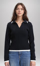 R213619 - Open V-Neck Long Sleeves Braided Pullover - Black